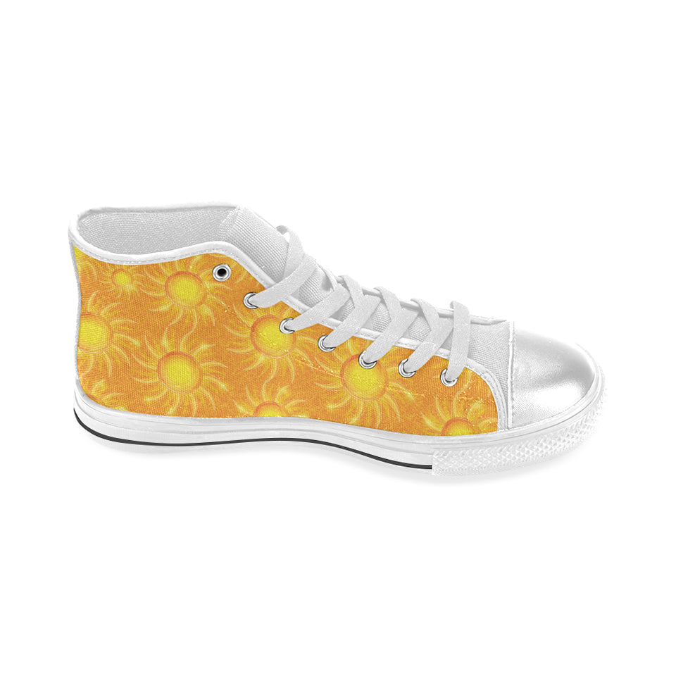 Sun orange background Women's High Top Canvas Shoes White