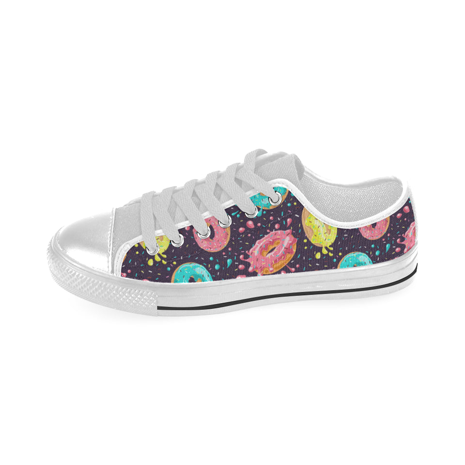 Colorful donut glaze pattern Men's Low Top Canvas Shoes White