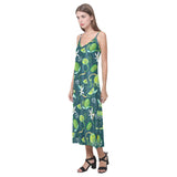 Lime ice flower pattern V-Neck Open Fork Long Dress