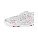 Cute flamingo pattern Women's High Top Canvas Shoes White