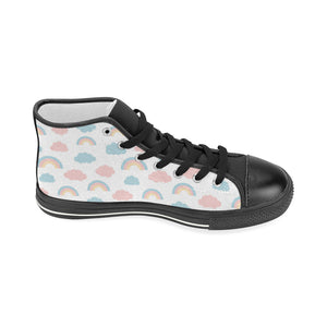 Cute rainbow clound pattern Women's High Top Canvas Shoes Black