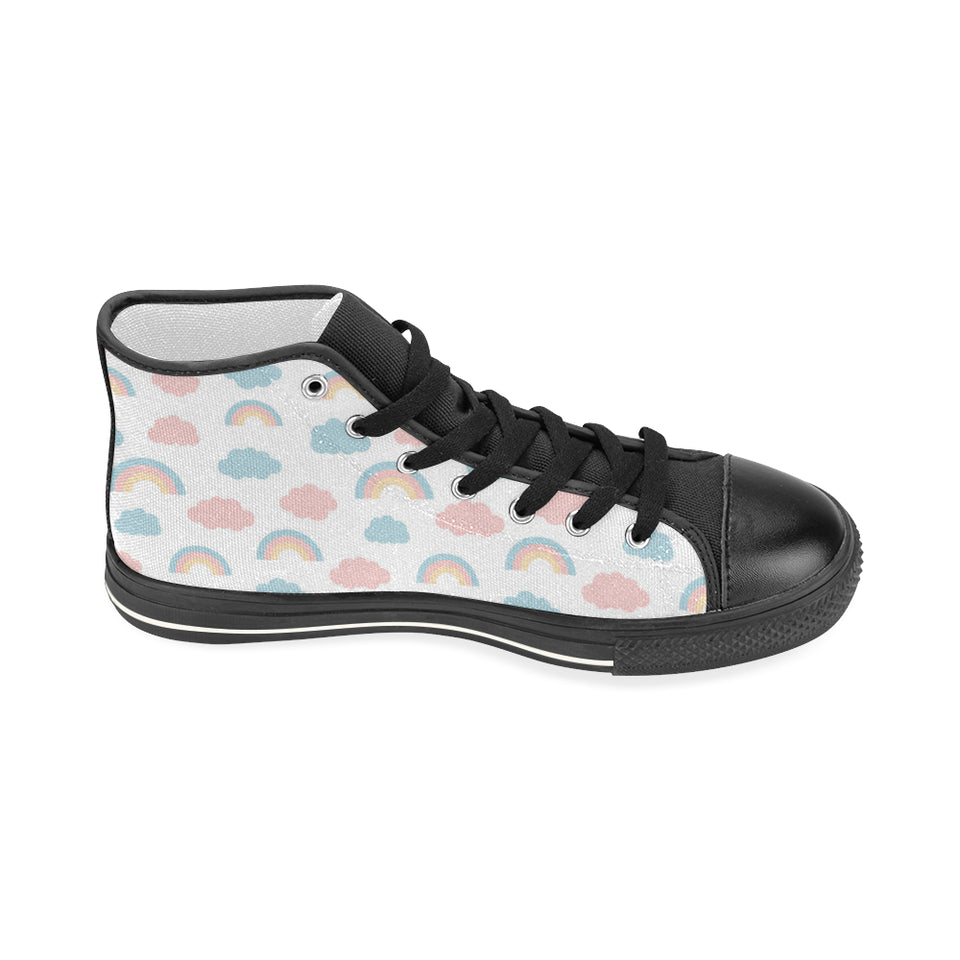 Cute rainbow clound pattern Women's High Top Canvas Shoes Black