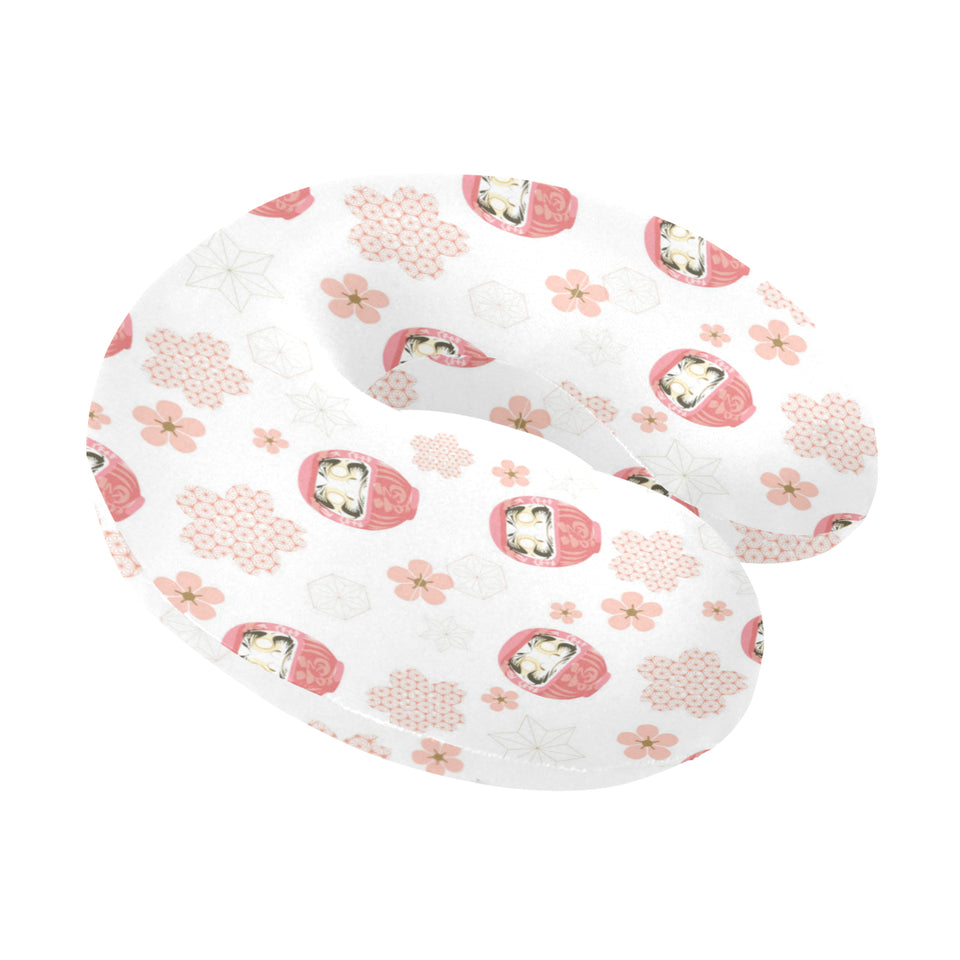 Daruma japanese wooden doll cherry blossom flower U-Shaped Travel Neck Pillow