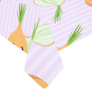 cute onions smiling faces purple background Tablecloth