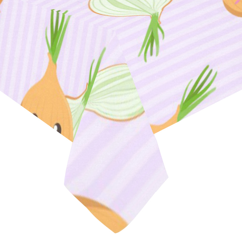 cute onions smiling faces purple background Tablecloth