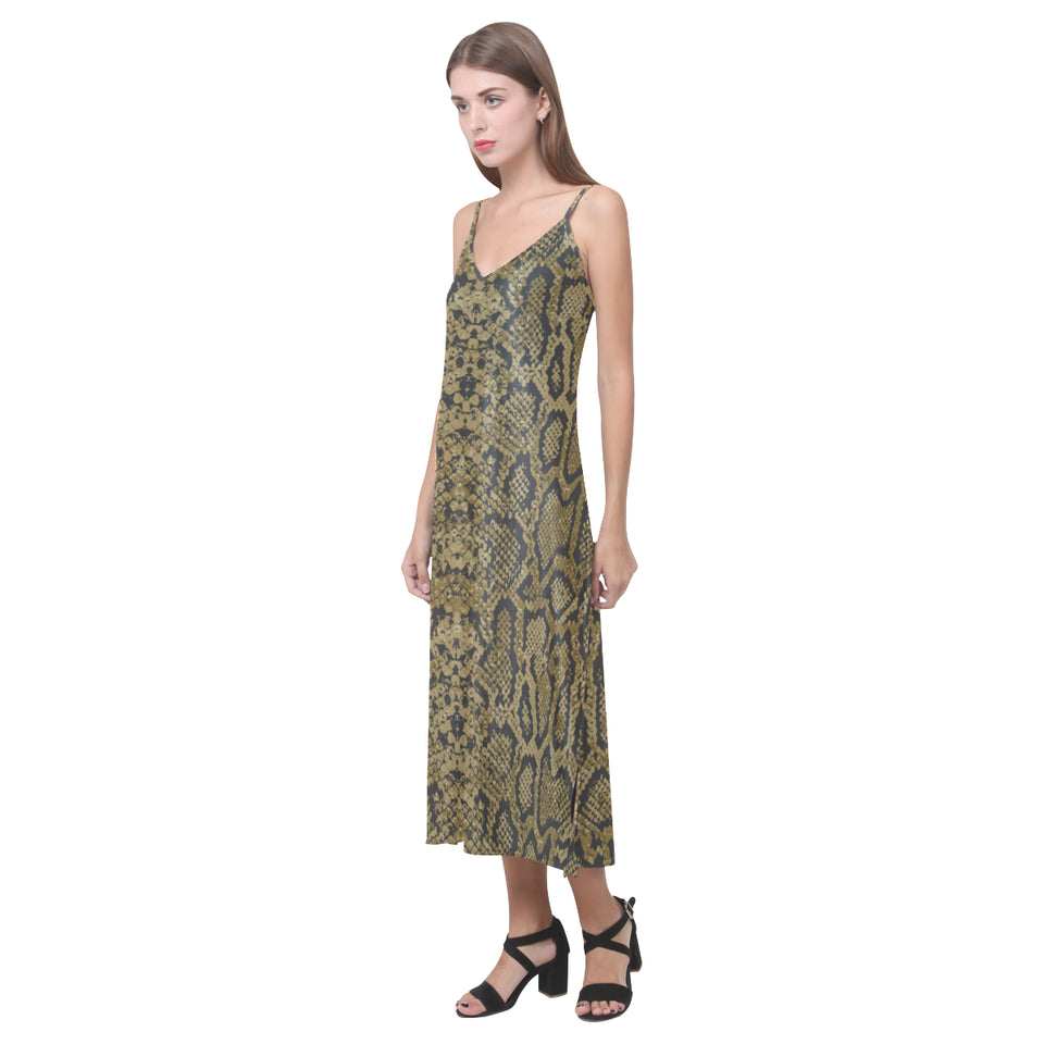 Snake skin pattern V-Neck Open Fork Long Dress