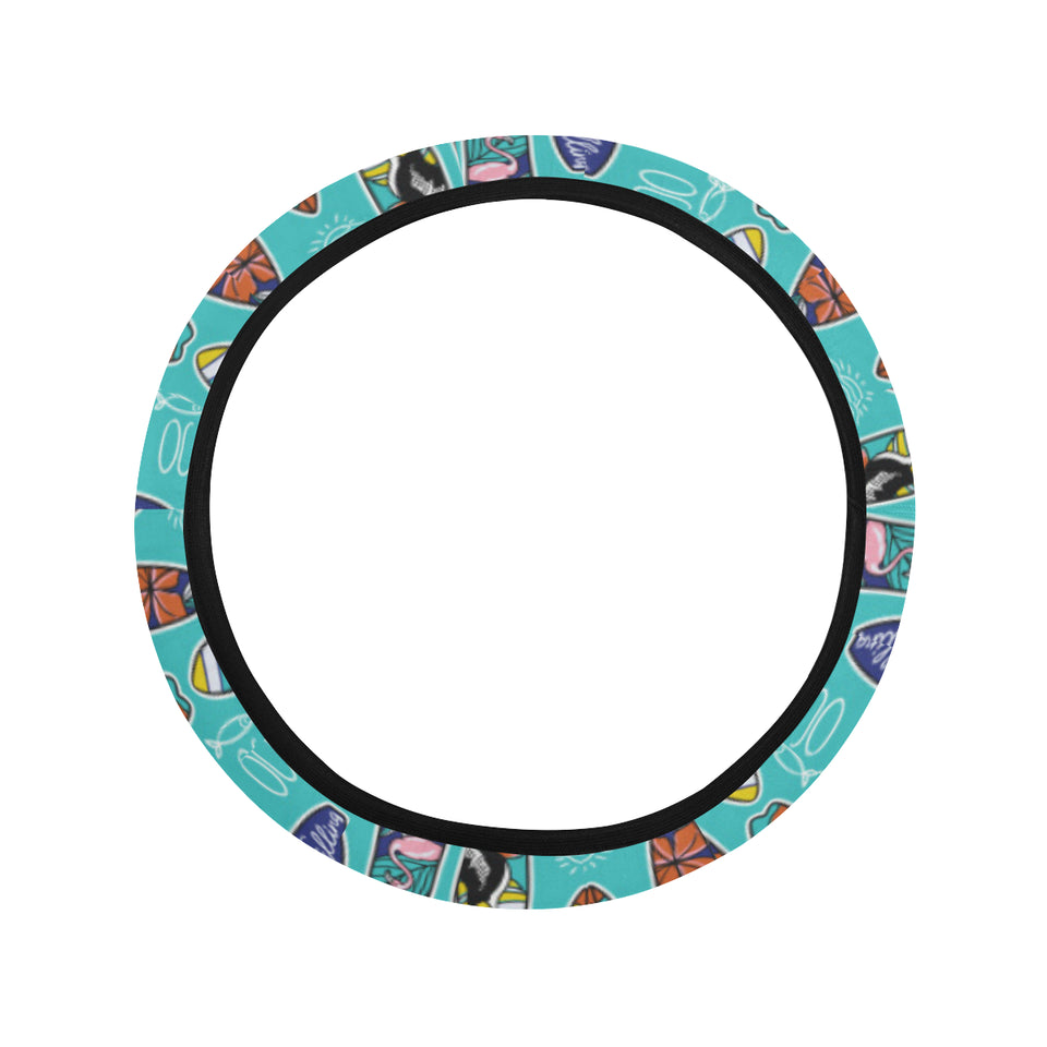 Surfboard Pattern Print Design 05 Car Steering Wheel Cover