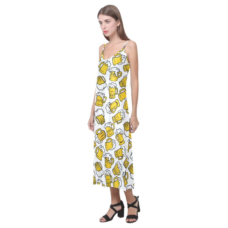 Beer design pattern V-Neck Open Fork Long Dress