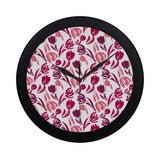 pink sketch tulip pattern Elegant Black Wall Clock