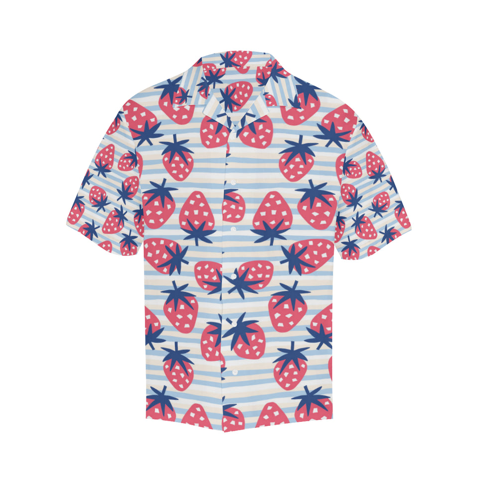 Strawberry pattern blue lines background Men's All Over Print Hawaiian Shirt