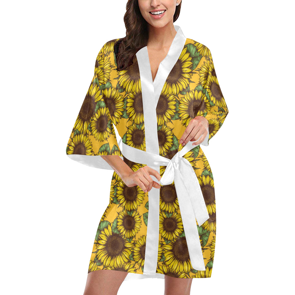 Sunflower pattern Women's Short Kimono Robe