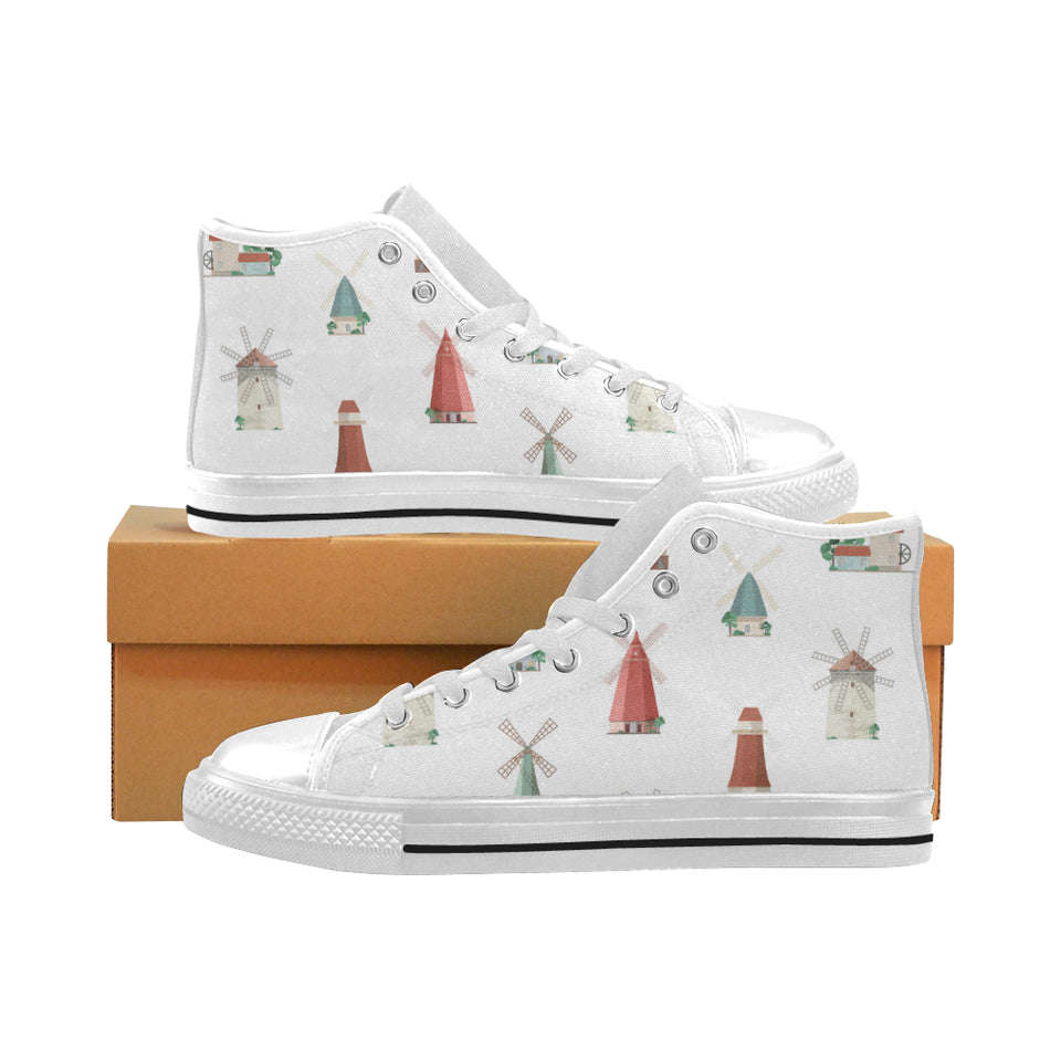 windmill design pattern Men's High Top Canvas Shoes White