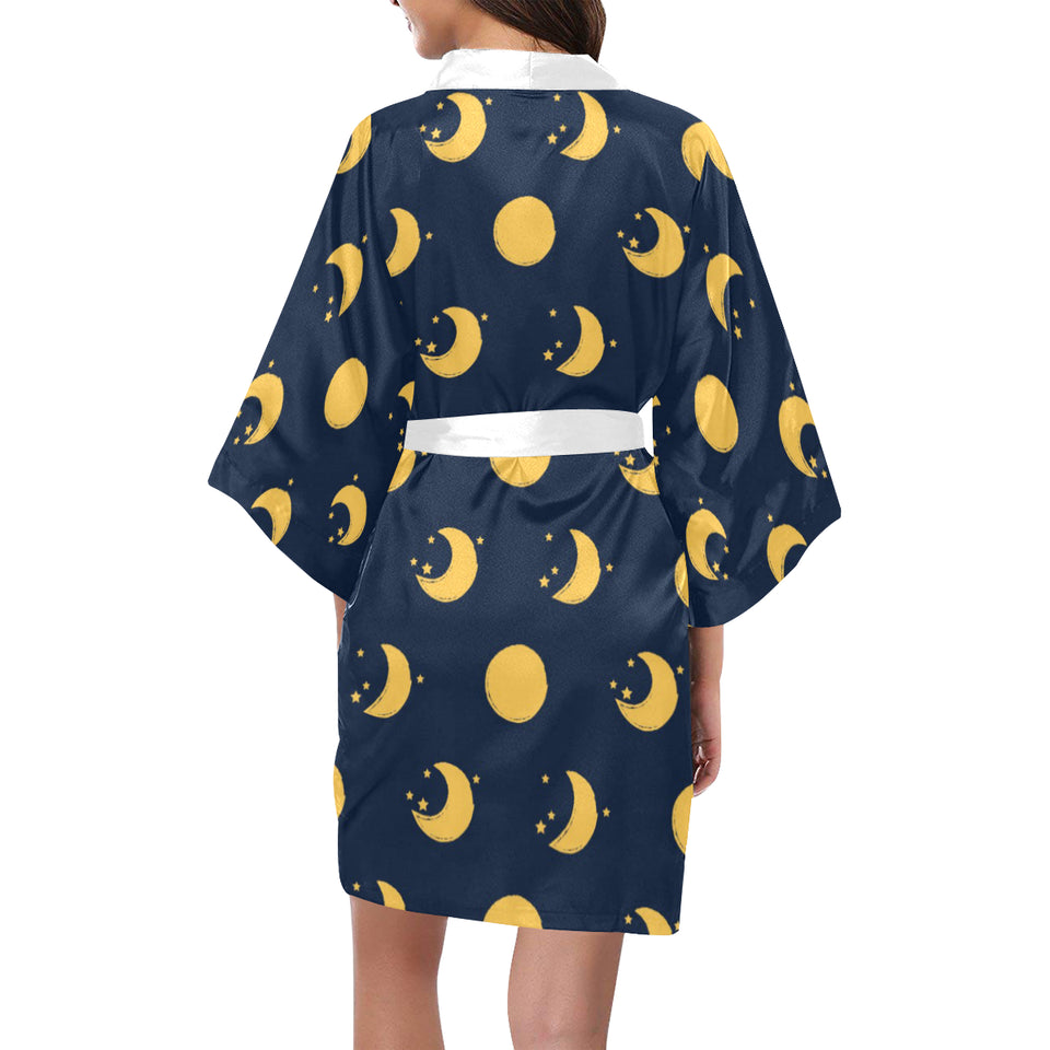 Moon star pattern Women's Short Kimono Robe