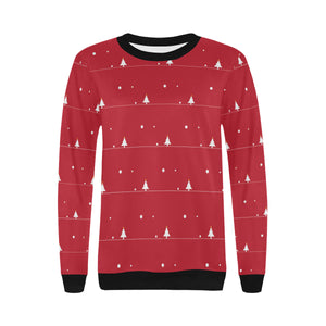 Christmas tree star snow red background Women's Crew Neck Sweatshirt