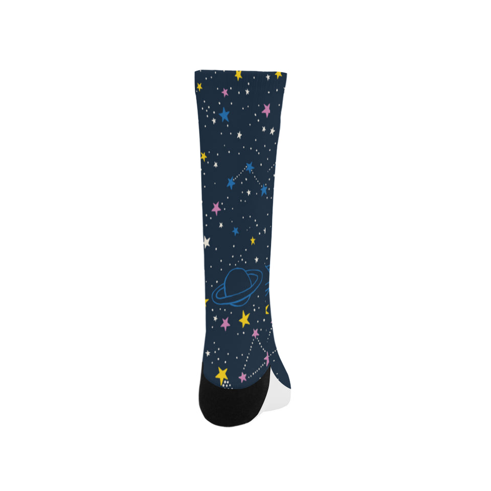 space pattern with planets, comets, constellations Crew Socks
