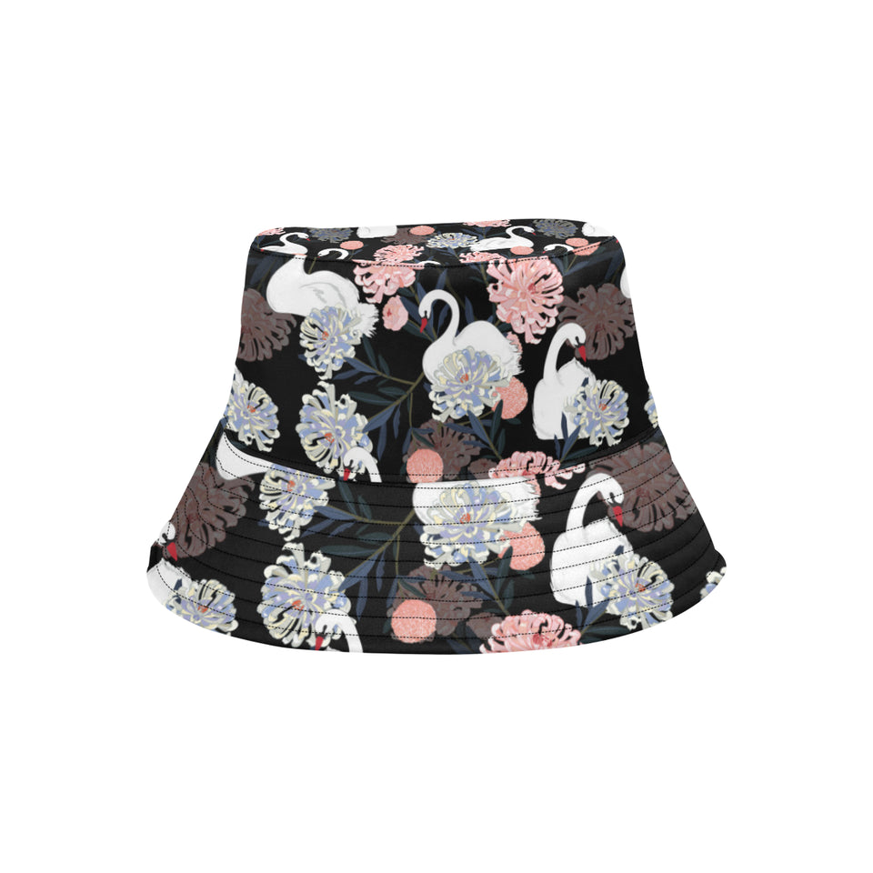 white swan blooming flower pattern Unisex Bucket Hat