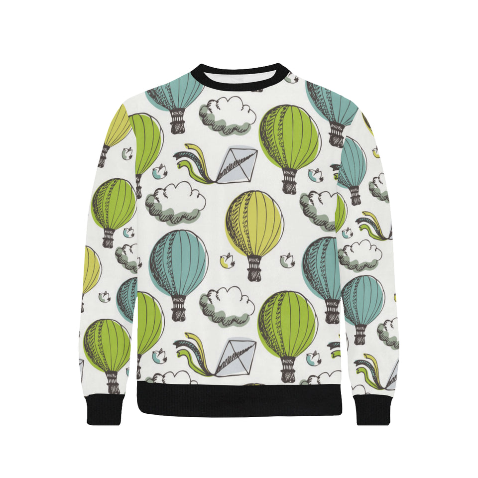 Hot Air Balloon Bird Cloud Pattern Men's Crew Neck Sweatshirt