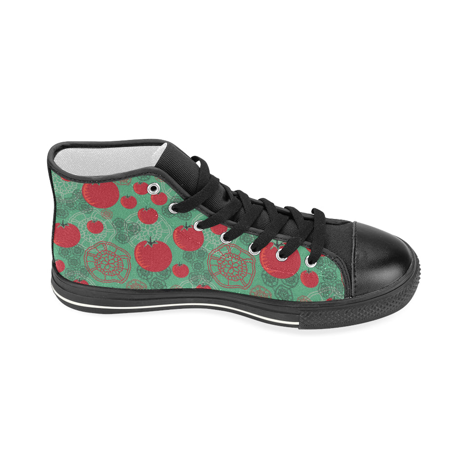 Tomato design pattern Women's High Top Canvas Shoes Black