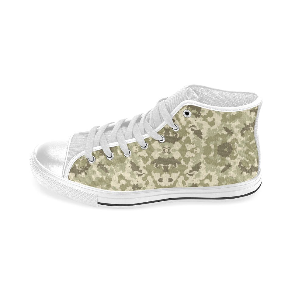 Light Green camouflage pattern Men's High Top Canvas Shoes White