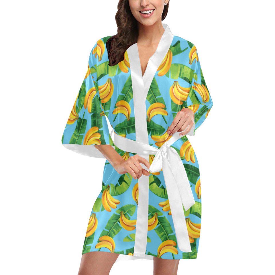 banana leaves banana design pattern Women's Short Kimono Robe