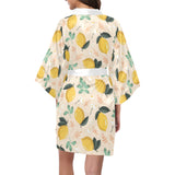 lemon flower leave pattern Women's Short Kimono Robe
