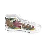 Japanese cranes flying forest dot pattern Men's High Top Canvas Shoes White