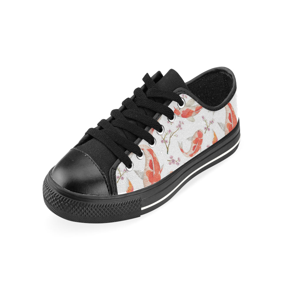 Watercolor Koi Fish Carp Fish pattern Men's Low Top Canvas Shoes Black