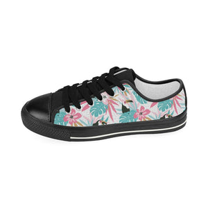 Toucan tropical flower leave pattern Kids' Boys' Girls' Low Top Canvas Shoes Black