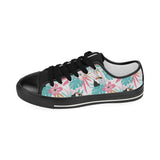 Toucan tropical flower leave pattern Women's Low Top Canvas Shoes Black