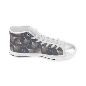 Gold ginkgo leaves Women's High Top Canvas Shoes White