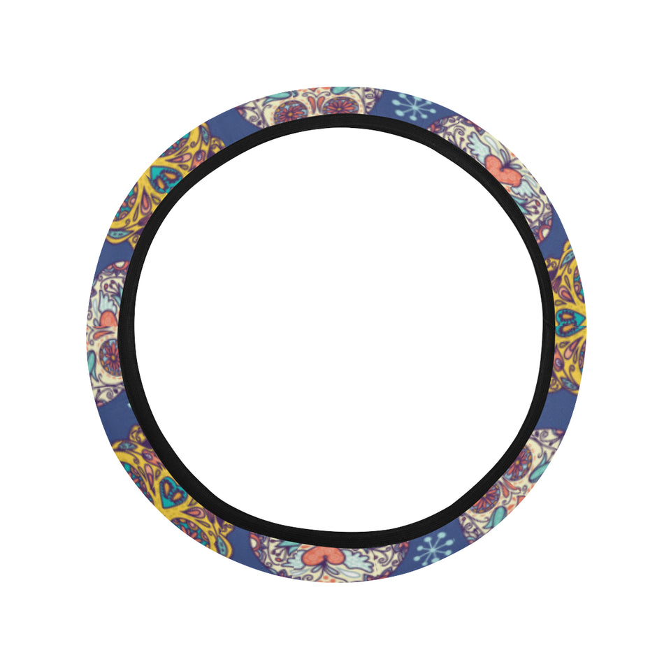 Sugar skull flower pattern Car Steering Wheel Cover