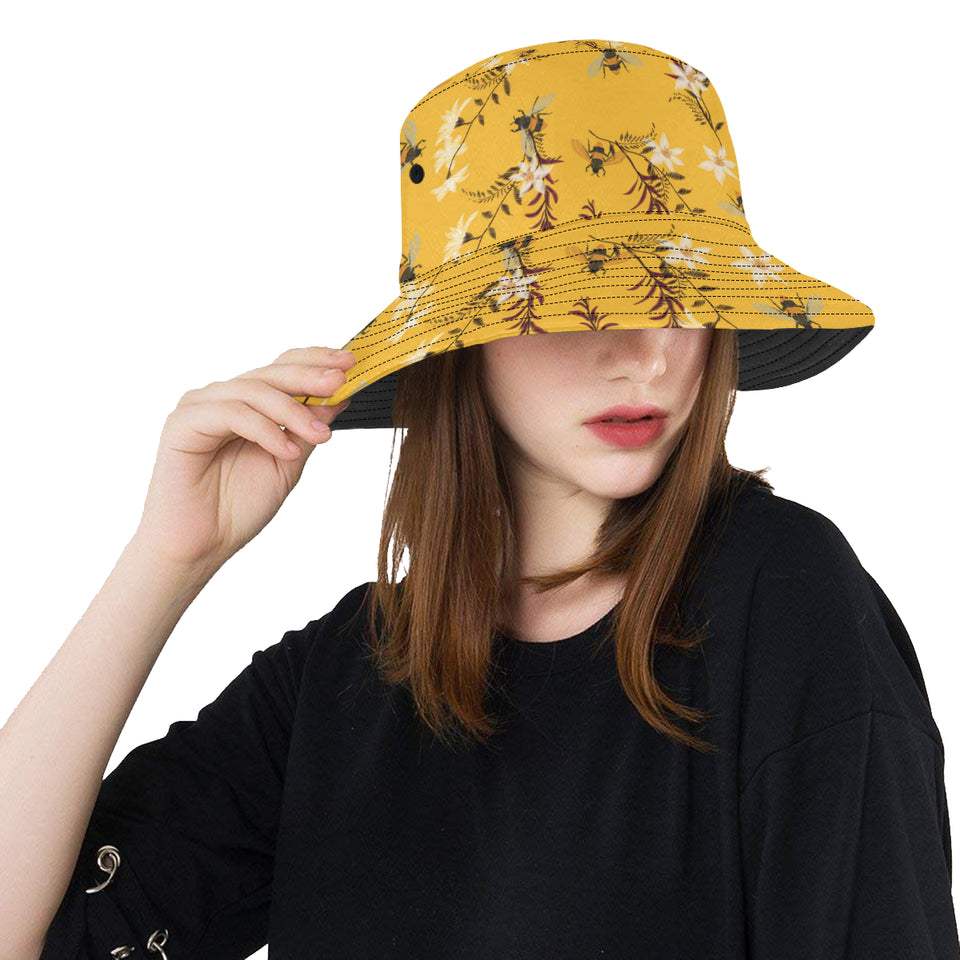 Bee flower pattern Unisex Bucket Hat