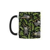 Cute sloths tropical palm leaves black background Morphing Mug Heat Changing Mug