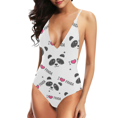 Hand Drawn faces of pandas pattern Women's One-Piece Swimsuit