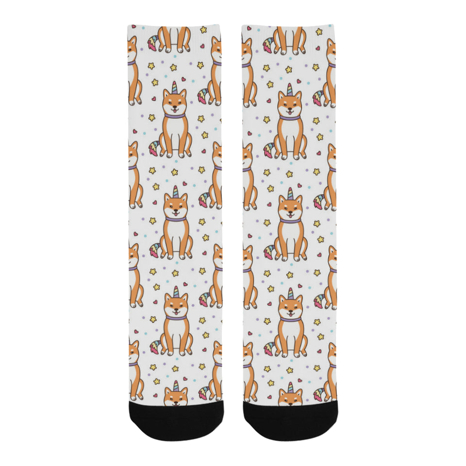 shiba inu unicorn costume horn colorful tail patte Crew Socks
