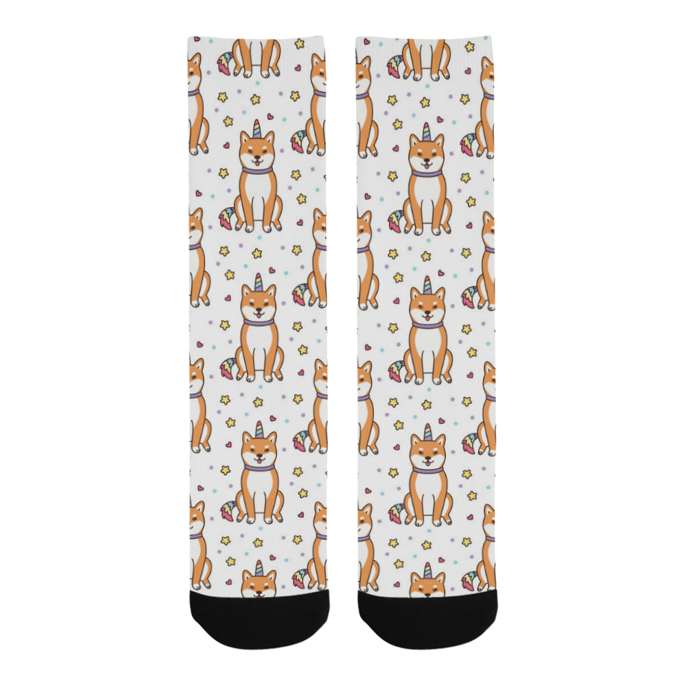 shiba inu unicorn costume horn colorful tail patte Crew Socks