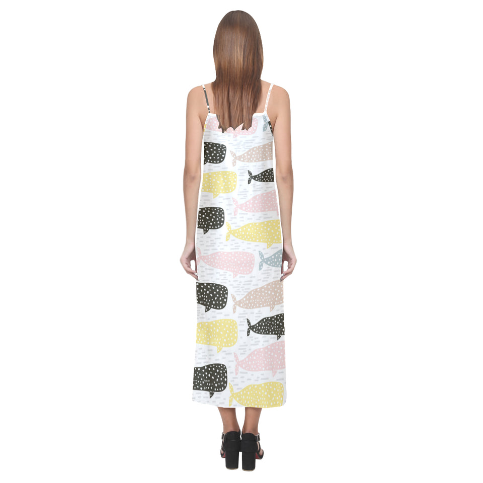 Whale dot pattern V-Neck Open Fork Long Dress