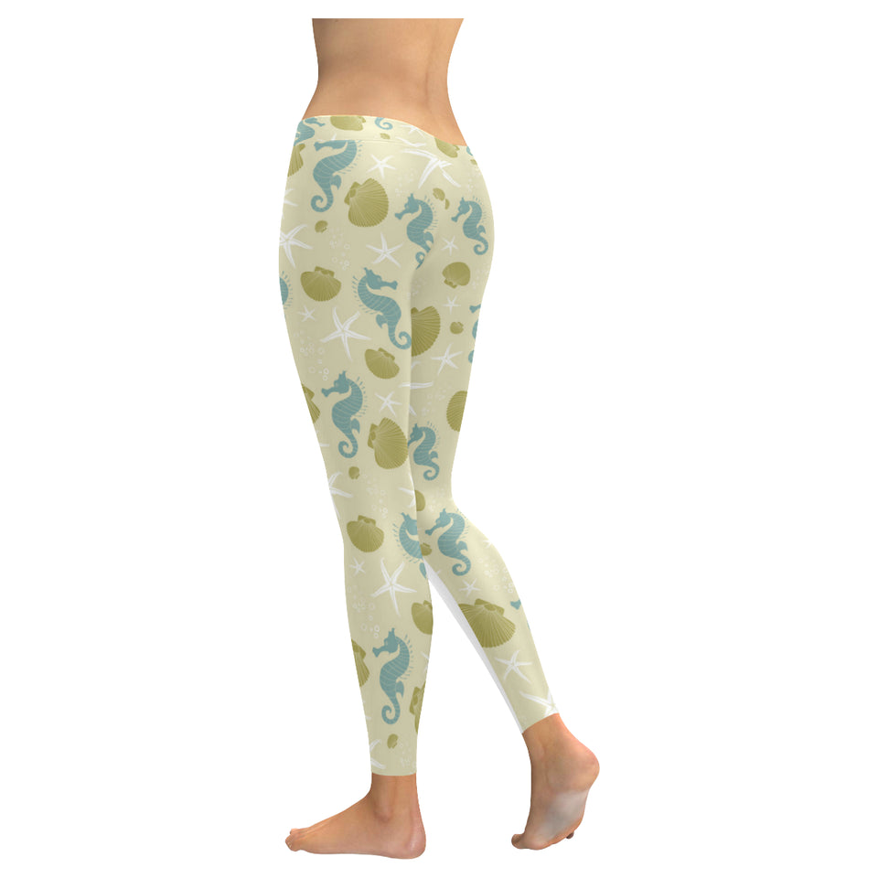 Seahorse shell starfish pattern background Women's Legging Fulfilled In US