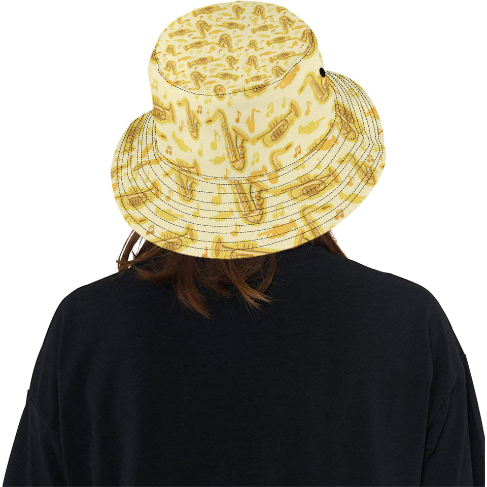 Saxophone cornet pattern yellow background Unisex Bucket Hat