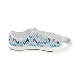 zigzag  chevron blue pattern Women's Low Top Canvas Shoes White