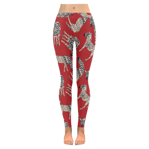 Zebra abstract red background Women's Legging Fulfilled In US