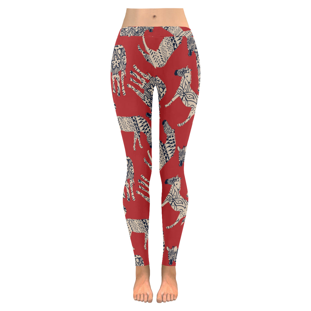 Zebra abstract red background Women's Legging Fulfilled In US