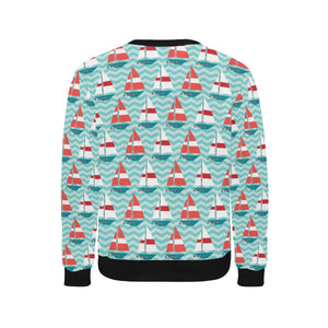 Red White sailboat wave background Men's Crew Neck Sweatshirt