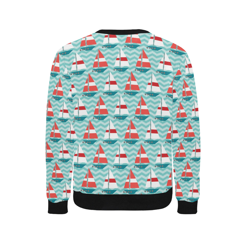 Red White sailboat wave background Men's Crew Neck Sweatshirt