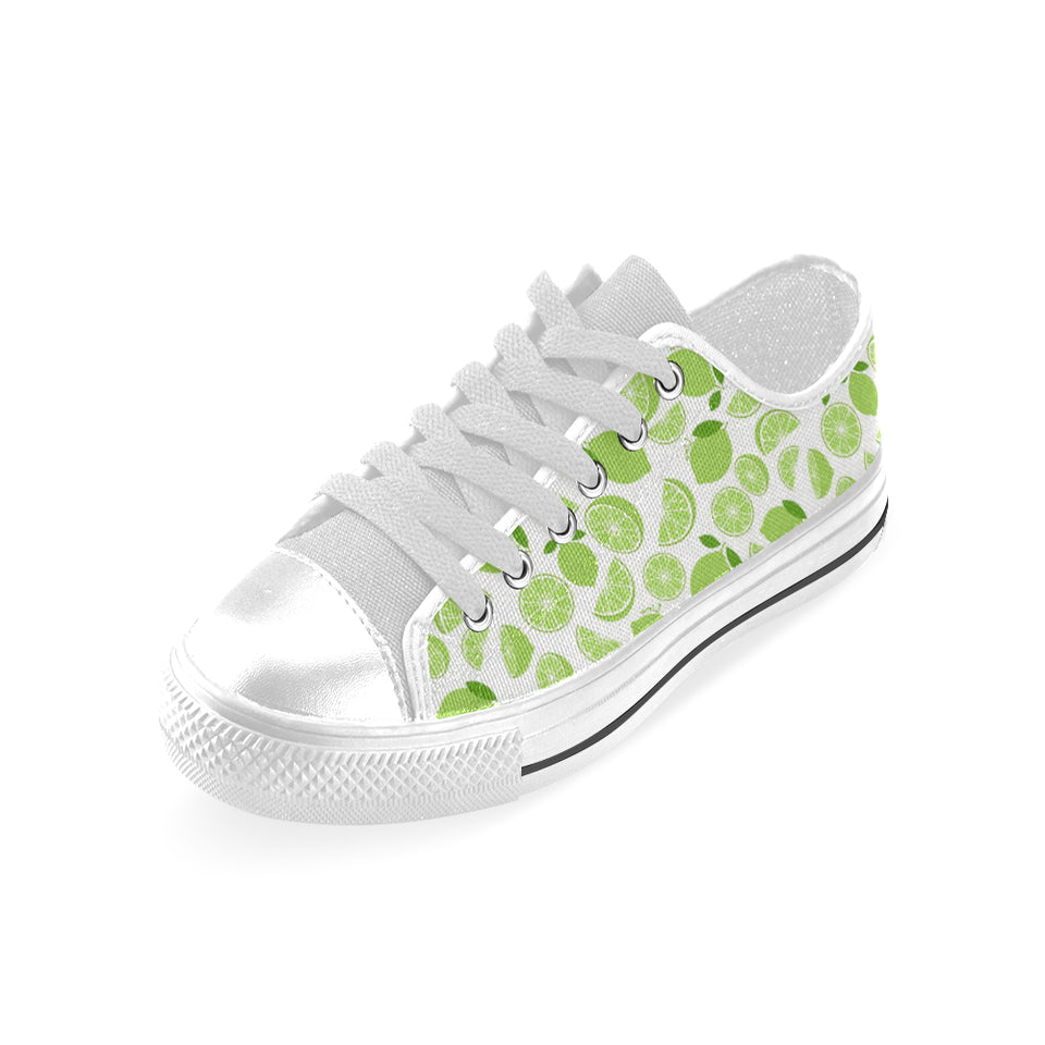 Lime design pattern Men's Low Top Canvas Shoes White