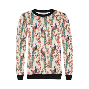 Peacock tropical flower pattern Women's Crew Neck Sweatshirt