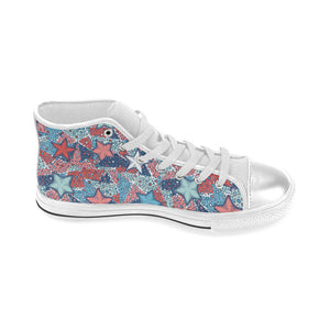 Hand drawn colorful starfish Women's High Top Canvas Shoes White