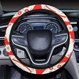 Cute Maneki neko cat red background Car Steering Wheel Cover