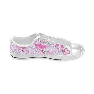 Pink flamingo flower pattern Men's Low Top Shoes White