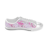 Pink flamingo flower pattern Men's Low Top Shoes White